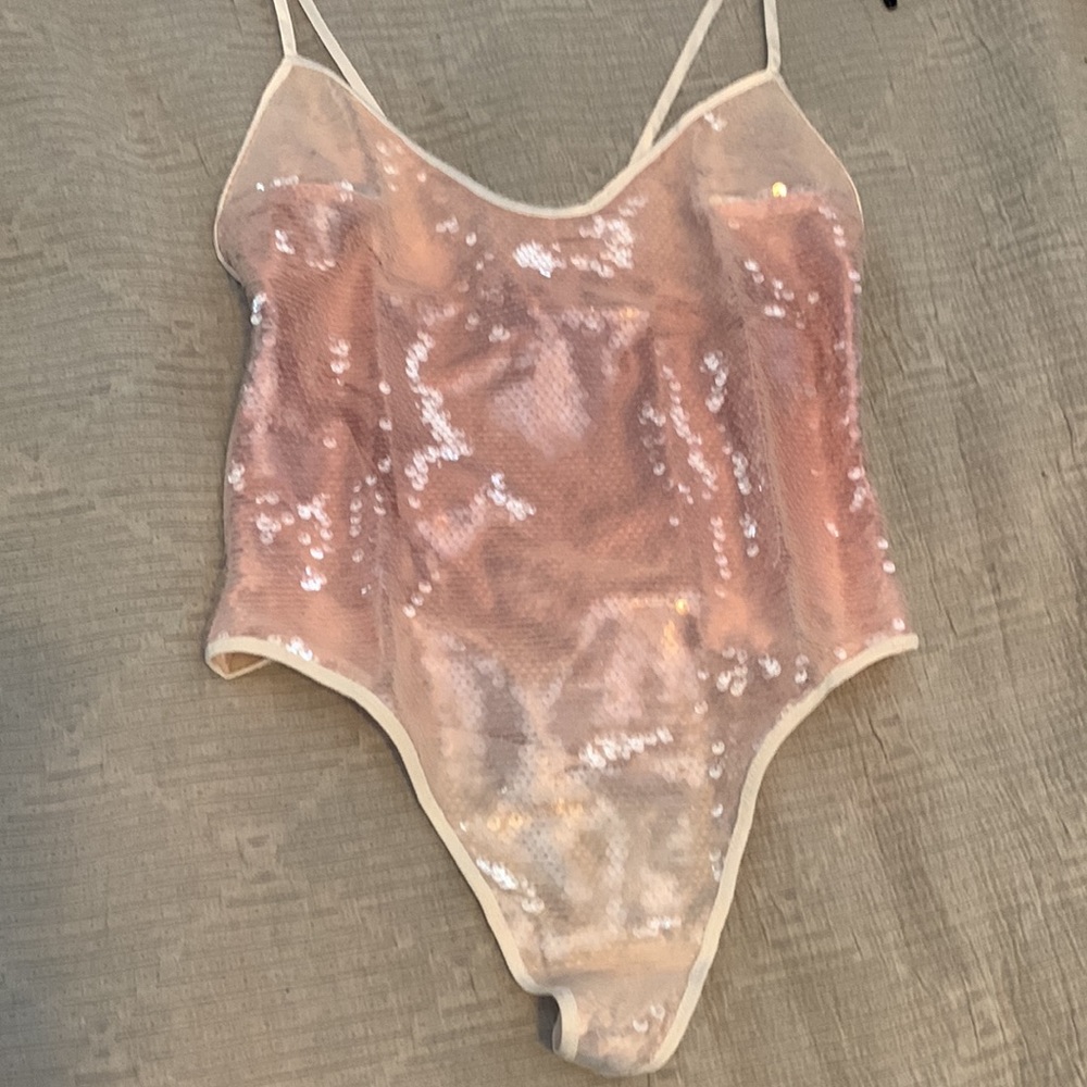 NWT pink ombré sequin v string bodysuit